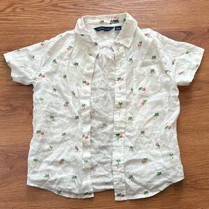 Janie & Jack White Short Sleeve Shirt with Palm Tree Print Size 5